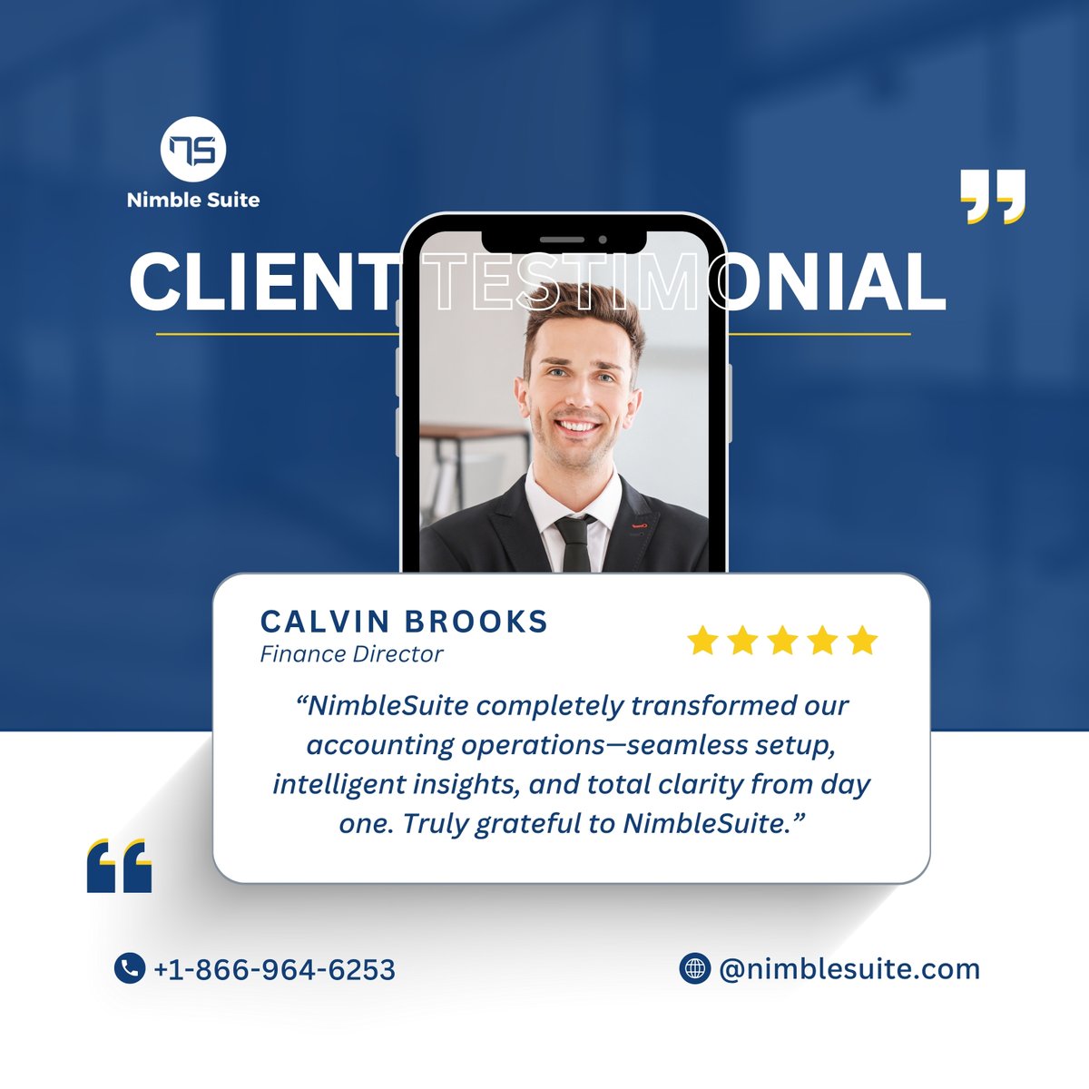 nimblesuite's tweet image. 💼 “Nimble Suite gave us seamless setup, real-time insights &amp;amp; total clarity.” — Calvin Brooks, Finance Director
🚀 More than software — your growth partner.
🌐 nimblesuite.com | 📞 +1-866-964-6253
#NimbleSuite #HotelAccounting #BusinessAutomation