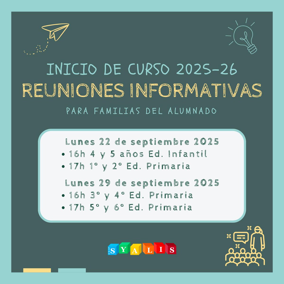 <a href="/SyalisCeip/">CEIP Syalis Bilingüe 🇪🇸 🇬🇧 🇨🇵</a> ¡¡INFORMA!! <a href="/ampalospacos/">AMPA Los Pacos-Syalis</a> <a href="/CarDiRu/">Carmen Díaz Ruiz</a> <a href="/Malagaconvive/">Gabinete Convivencia e Igualdad</a>