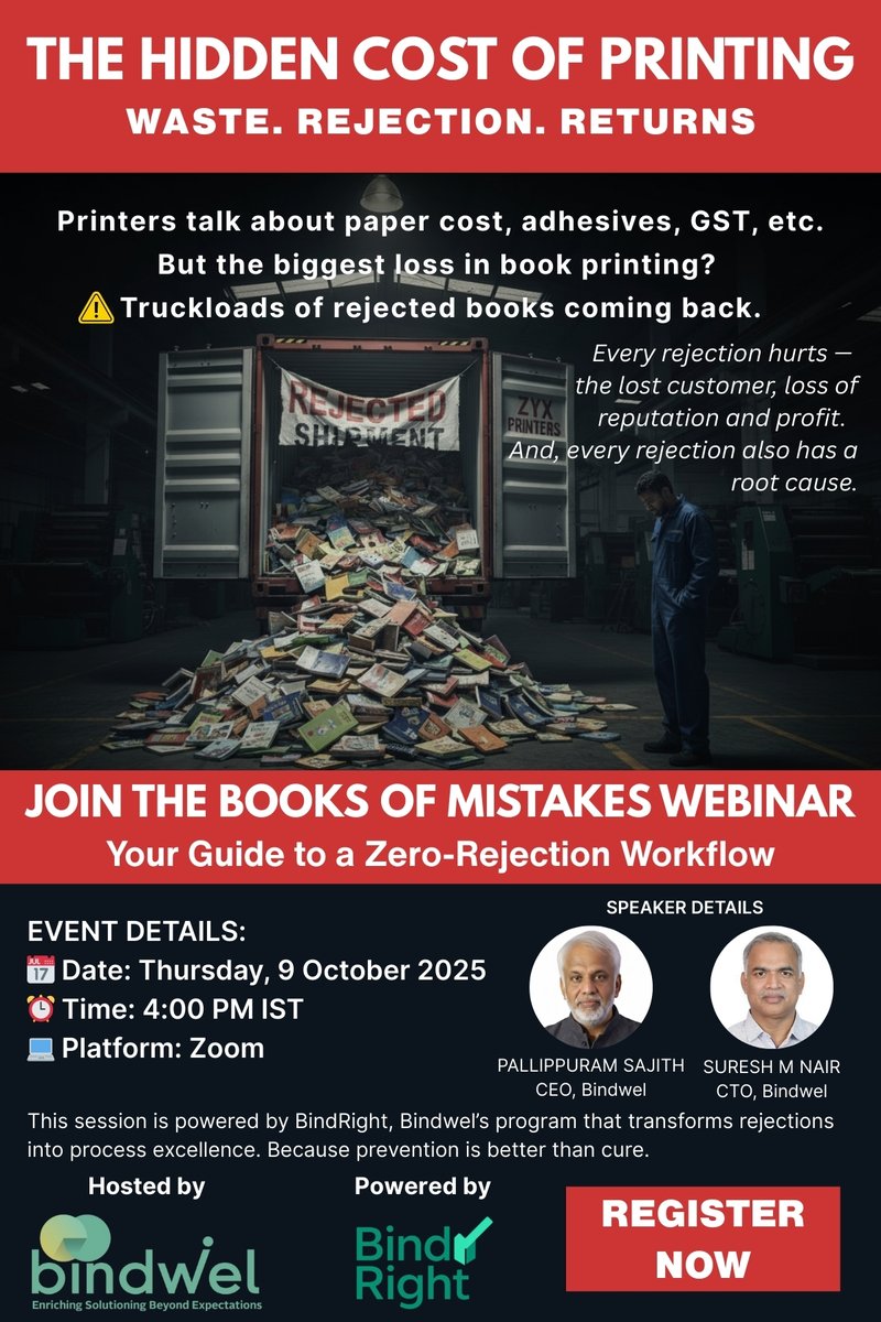 🚨 The Hidden Cost in Printing
 It’s not paper. Not GST. 👉 It’s rejections.

📕 Join our Books of Mistakes Webinar to uncover why rejections happen &amp; how to stop them.

📅 9 Oct | ⏰ 4 PM IST | 💻 Zoom

 👉Register Now: us06web.zoom.us/webinar/regist…