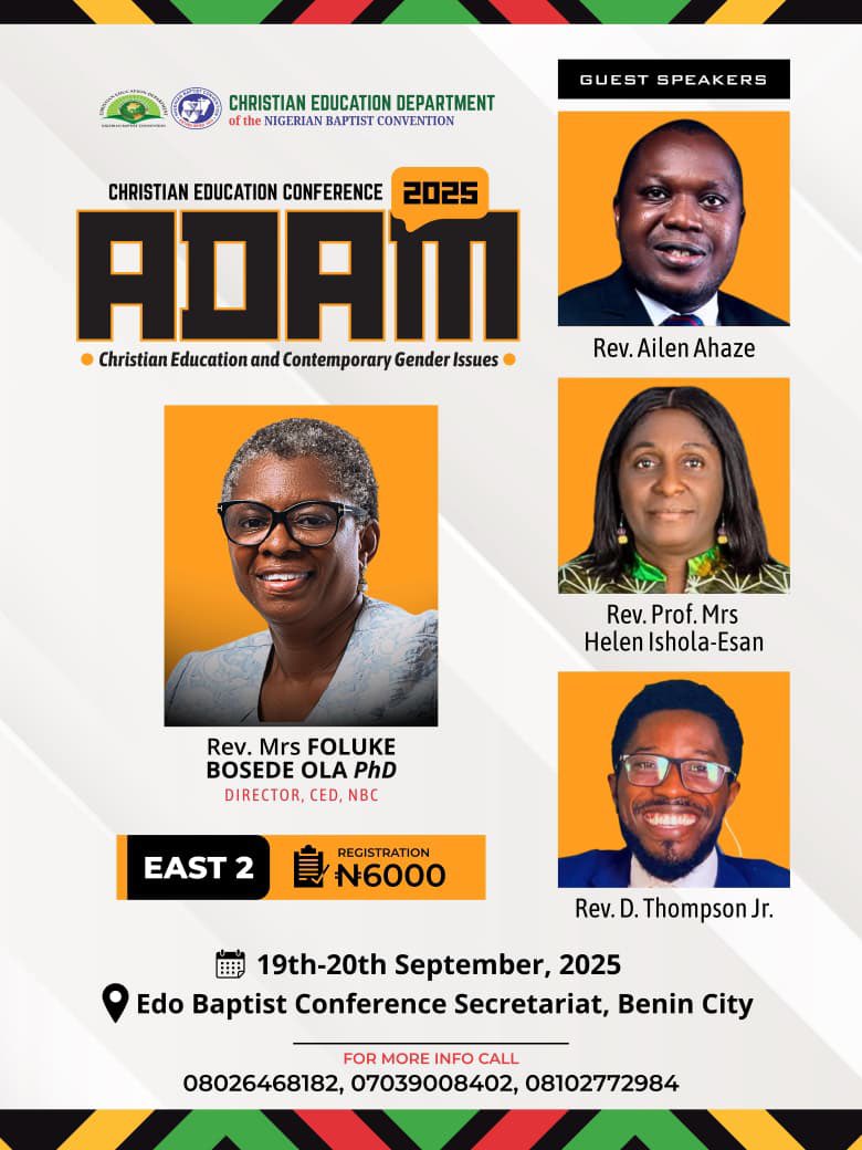 thompsonduke141's tweet photo. The Christian Education Conference previously scheduled to be held at Edo Baptist Conference Secretariat has now been relocated to Central Baptist Church, Ringroad.

See flyer for other details of the conference. https://t.co/aerfMg1ckp