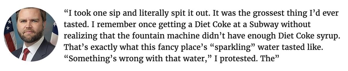atlanticesque's tweet image. randomly recalling Vance's story of the first time he tried sparkling water