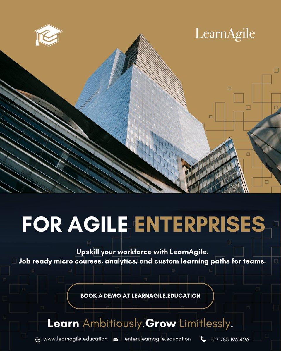 LearnAgile_'s tweet image. Big changes need big agility. LearnAgile for Enterprises makes it easier for businesses to stay ahead, keep teams aligned, and move with confidence. Curious how it works? Get in touch with our team to book your demo today.#LearnAgileAfrica #EdTechAfrica #AgileEnterprises