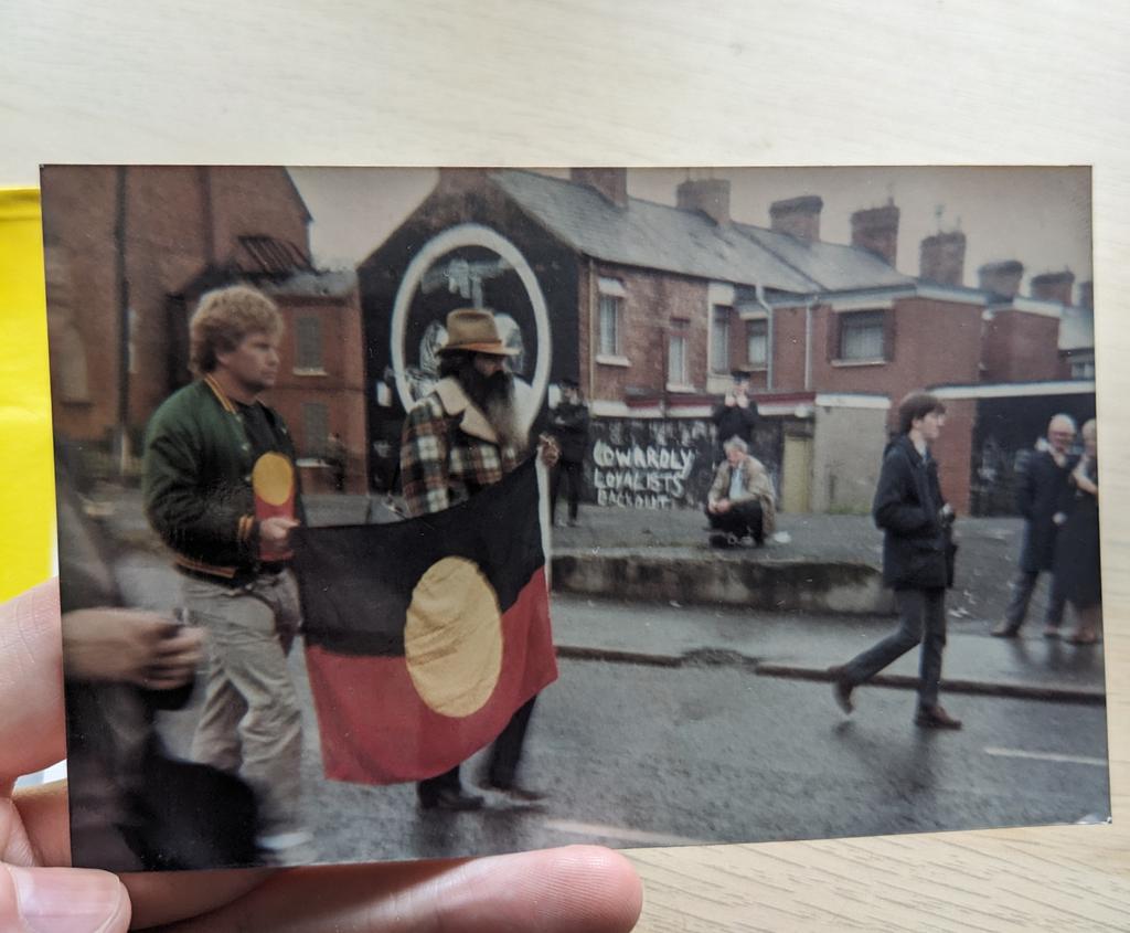 Australian aboriginal rights activists marching in an Irish republican Easter Commemoration in West Belfast c. mid 1980s-early 90s