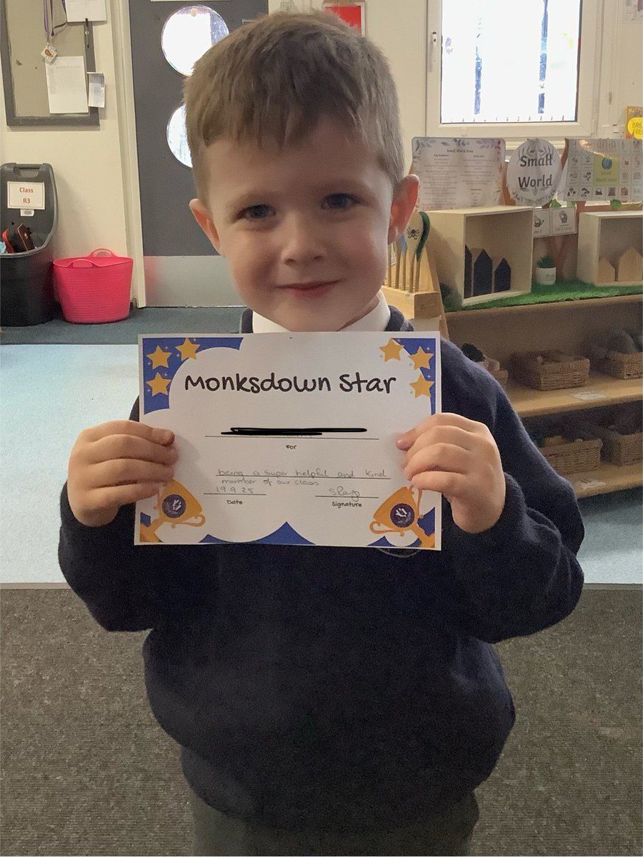 Receptionmonksd's tweet image. Well done to our ⭐ Star of the Week! #ClassR3 – we&apos;re so proud of you! 🌟