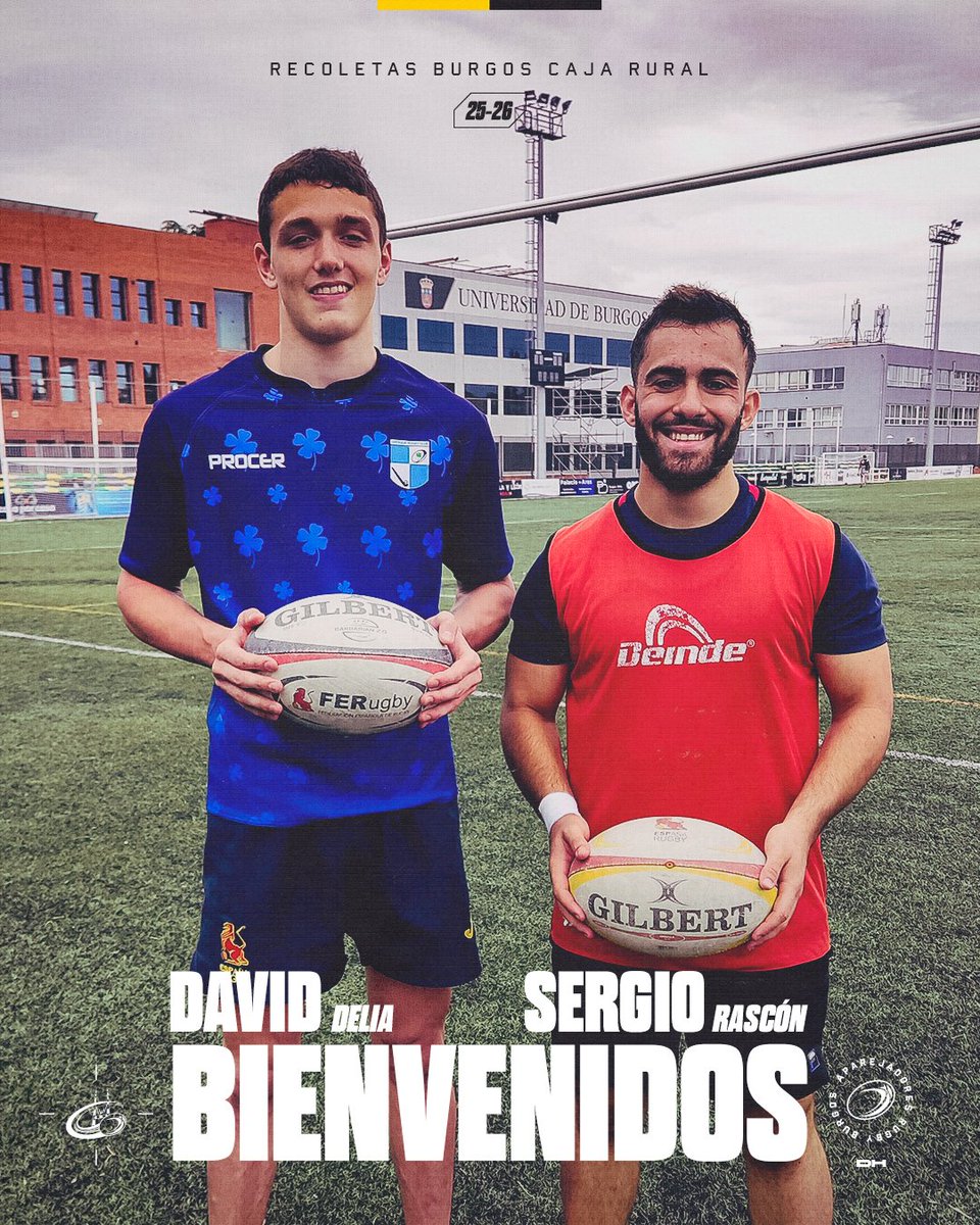 Recoletas Burgos - Caja Rural (@rugbyaparejos) on Twitter photo 𝙀𝙉 𝙉𝙐𝙀𝙎𝙏𝙍𝙊 𝙀𝙌𝙐𝙄𝙋𝙊 🤜🏼🤛🏼
David Delia
𝘝𝘪𝘦𝘯𝘦 𝘥𝘦 <a href="/lesabellesrc/">C.P. Les Abelles 🐝</a>
𝙎𝙚𝙜𝙪𝙣𝙙𝙖/ 𝙩𝙚𝙧𝙘𝙚𝙧𝙖 𝙡𝙞𝙣𝙚𝙖
19 años, 1'96m y 89kg
Sergio Rascón
𝘝𝘪𝘦𝘯𝘦 𝘥𝘦 <a href="/OlimpicoRugby/">Olímpico Pozuelo Rugby</a>
𝙐𝙩𝙞𝙡𝙞𝙩𝙮 𝘽𝙖𝙘𝙠
21 años, 1'73m y 86kg
¡𝗕𝗜𝗘𝗡𝗩𝗘𝗡𝗜𝗗𝗢𝙎!
💛🖤💛 𝙀𝙉 𝙉𝙐𝙀𝙎𝙏𝙍𝙊 𝙀𝙌𝙐𝙄𝙋𝙊 🤜🏼🤛🏼
David Delia
𝘝𝘪𝘦𝘯𝘦 𝘥𝘦 <a href="/lesabellesrc/">C.P. Les Abelles 🐝</a>
𝙎𝙚𝙜𝙪𝙣𝙙𝙖/ 𝙩𝙚𝙧𝙘𝙚𝙧𝙖 𝙡𝙞𝙣𝙚𝙖
19 años, 1'96m y 89kg
Sergio Rascón
𝘝𝘪𝘦𝘯𝘦 𝘥𝘦 <a href="/OlimpicoRugby/">Olímpico Pozuelo Rugby</a>
𝙐𝙩𝙞𝙡𝙞𝙩𝙮 𝘽𝙖𝙘𝙠
21 años, 1'73m y 86kg
¡𝗕𝗜𝗘𝗡𝗩𝗘𝗡𝗜𝗗𝗢𝙎!
💛🖤💛