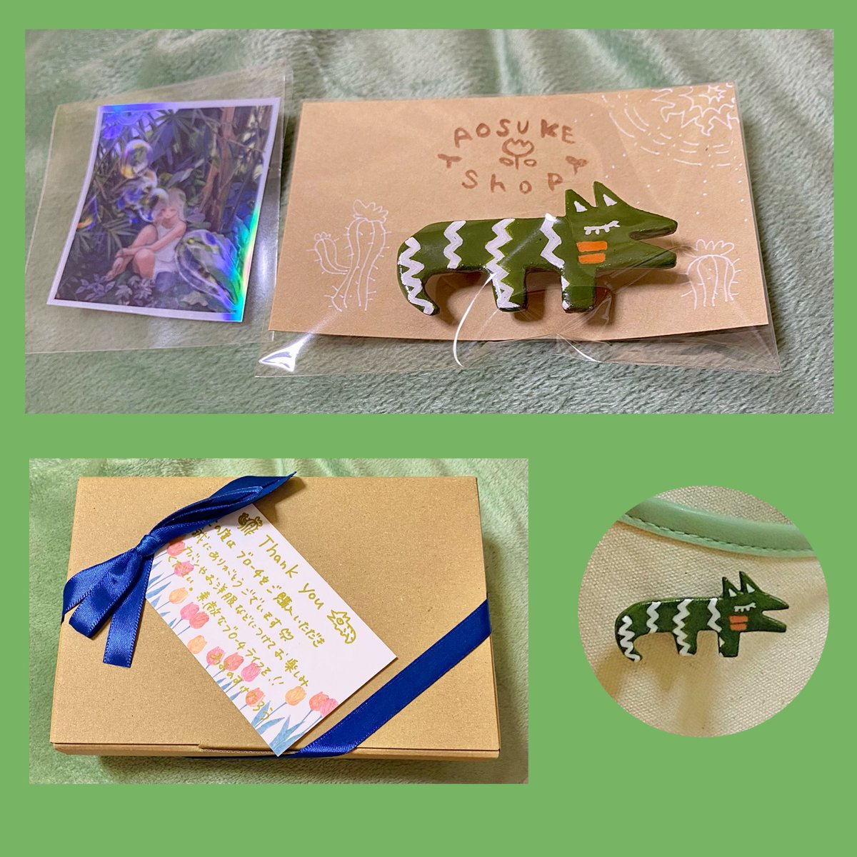 へへへ🌵♪
購入したブローチが届きました！！✨
丁寧な梱包、素敵な手書きの文がブローチの台紙にもあって、さっそく楽しませていただいてます！まずはカバンにつけてみたけど、かわいい‼️😍