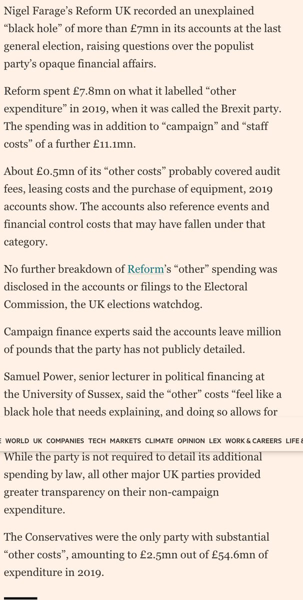 FT find £7m black hole in Reform accounts.