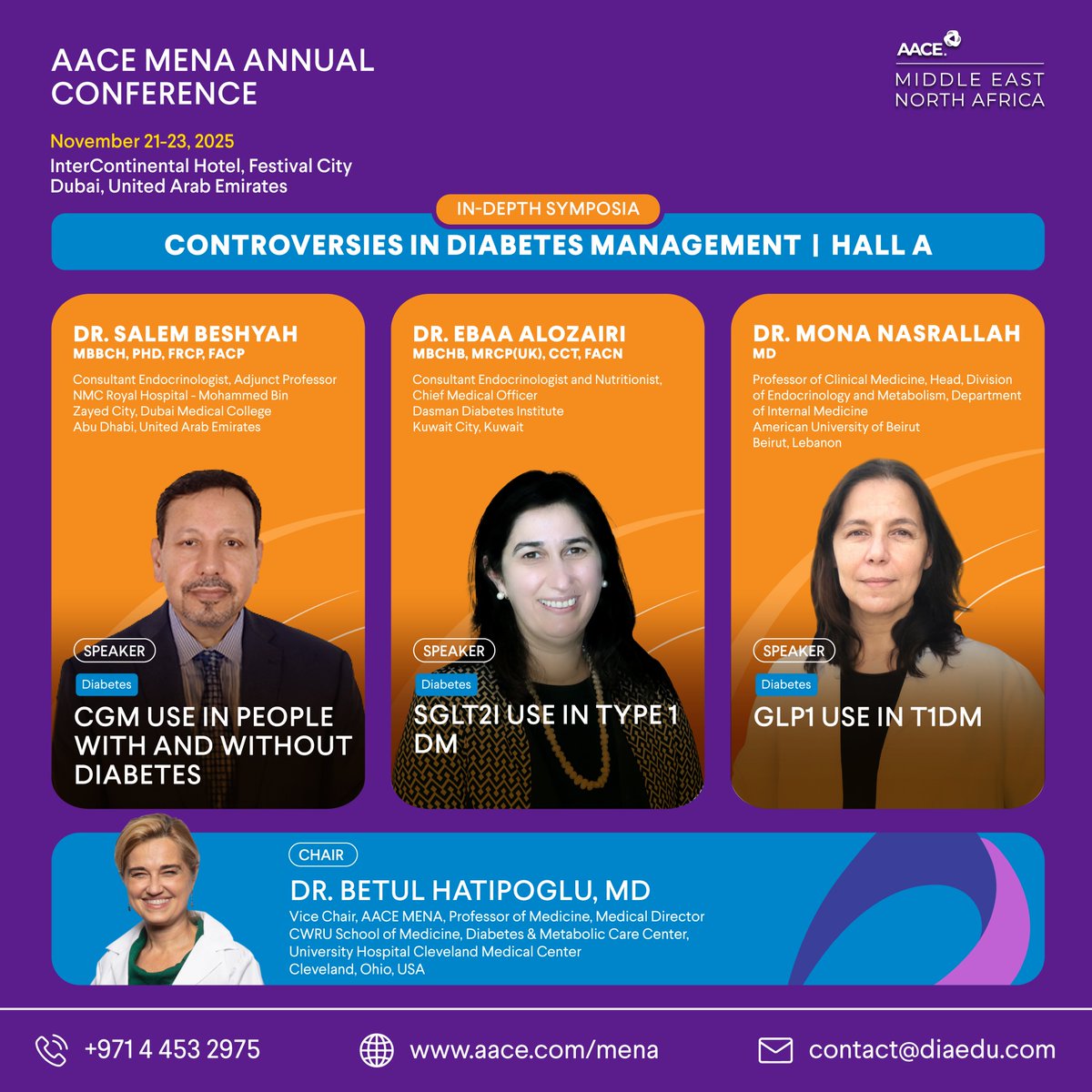 🔍 In-Depth Symposia: Controversies in Diabetes Management

📅 Nov 21, 2025 | ⏰ 11:00–12:30

Speakers: Dr. Salem Beshyah, Dr. Ebaa Alozairi &amp; Dr. Mona Nasrallah.

🔗 Program: pro.aace.com/events/mena/pr…
🎟 Register: pro.aace.com/events/mena/pr…

#AACEMENA25 #Endocrinology