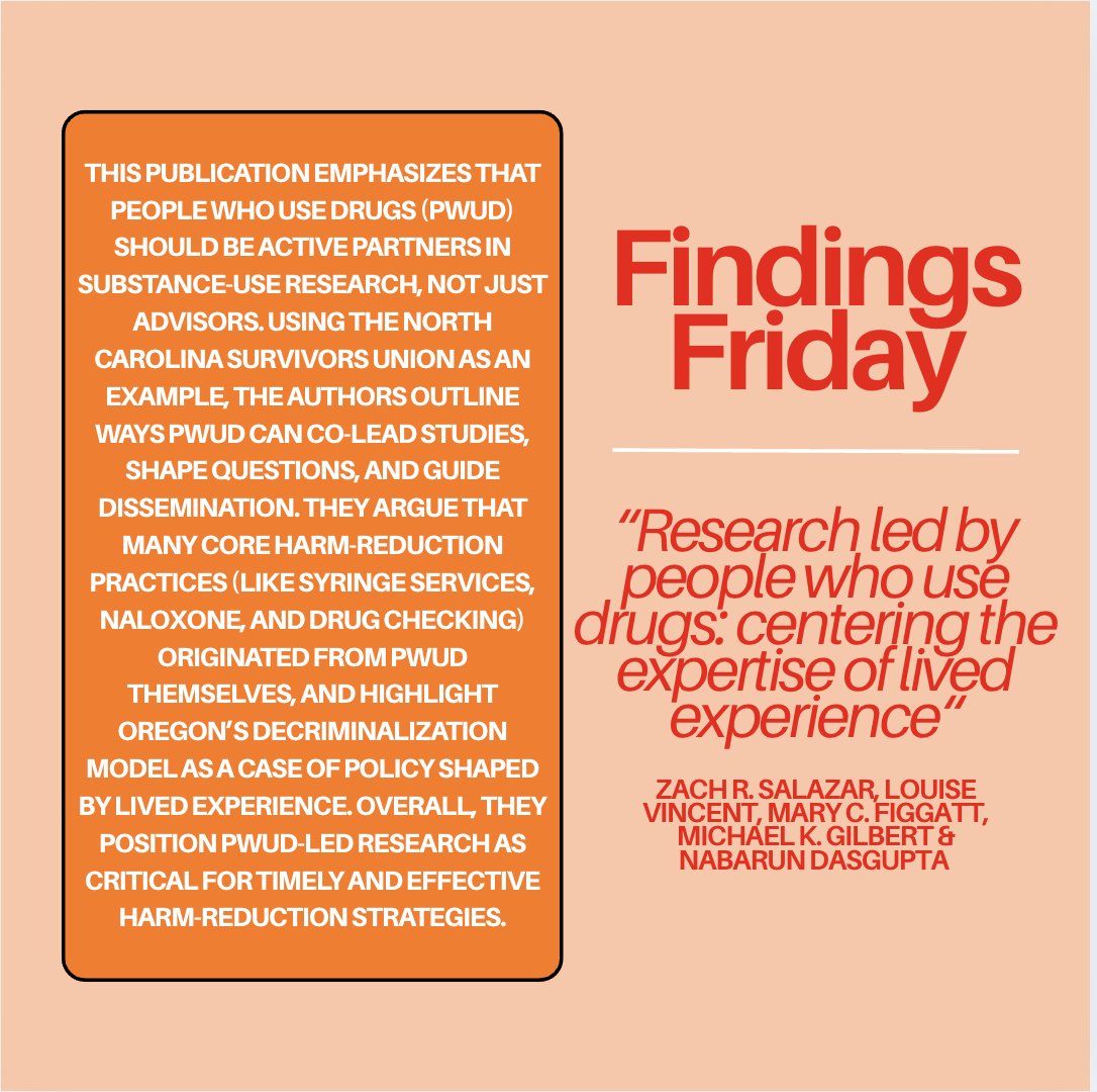 suzanmwalters's tweet image. “The knowledge inhabited by PWUD, and the trusting and intimate relationships they have with other PWUD and their social networks, begs for collaboration in all areas of research involving illicit drug use or the population of PWUD.”

#CommunityResearch
#LivedExperience
