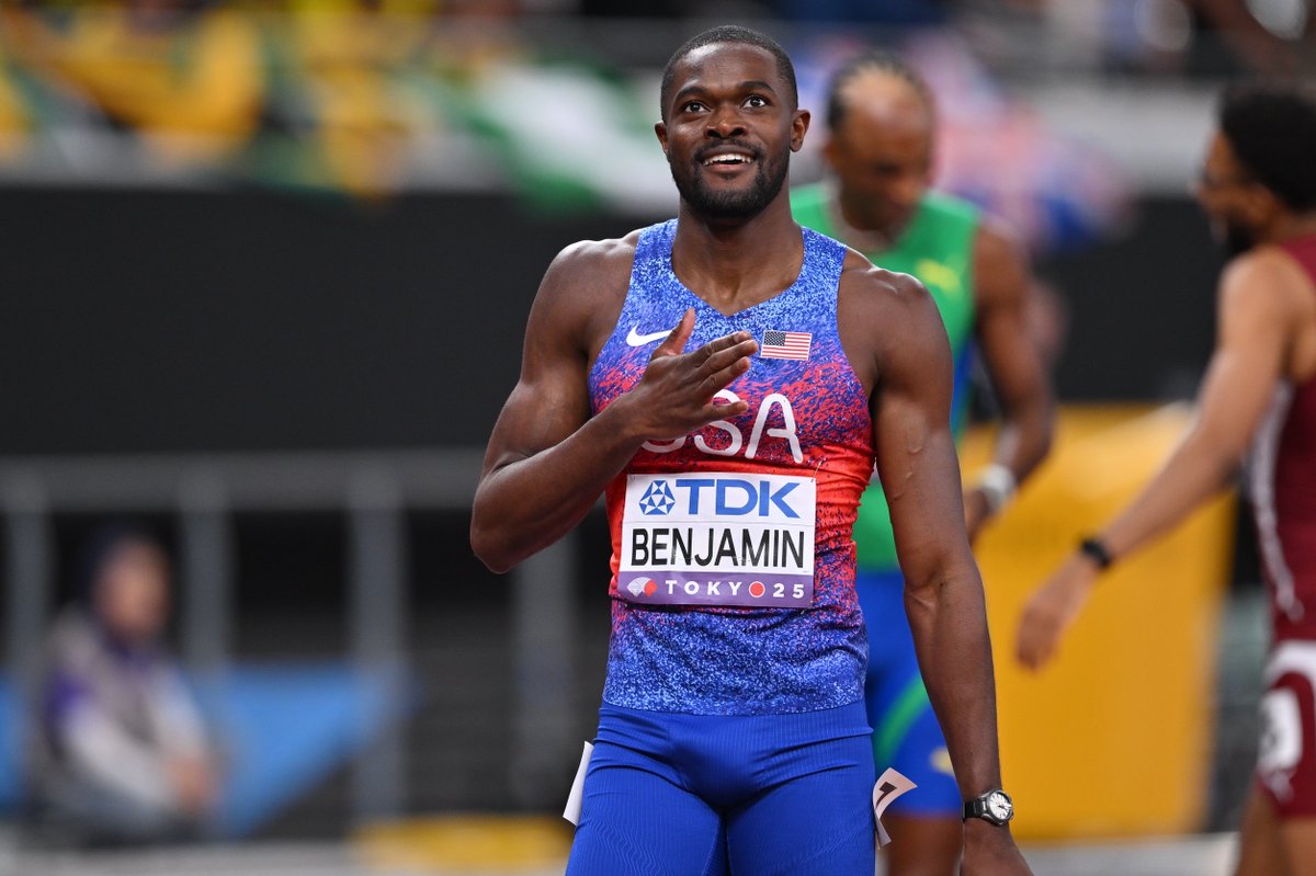 #東京世界陸上
男子400mH
一度は失格を宣言されたR.ベンジャミン🇺🇸

その後、チームからの抗議が認められ、ベンジャミンの記録が復活✨

オフィシャルリザルトでもベンジャミンの金メダルが確定🥇！