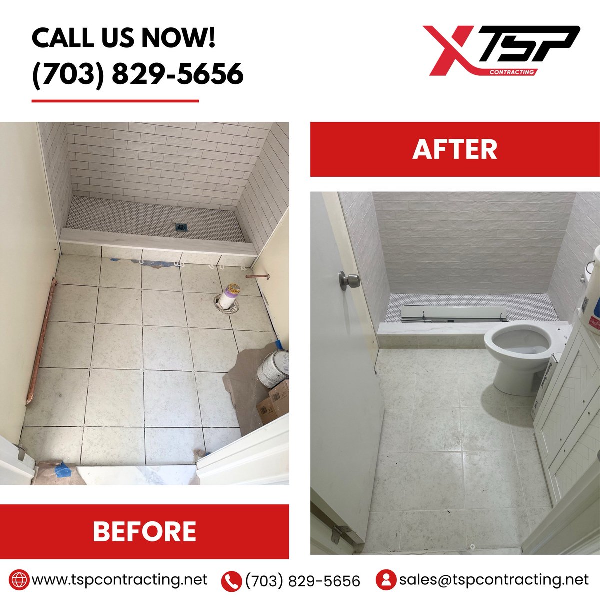 tspremodeling's tweet image. ✨ Sleek tiles, refreshed flooring and a more functional space. Bathroom made better!

📞 Call us today: (703) 829-5656

#BathroomRemodel #HomeImprovement #TSPContracting #BeforeAndAfter