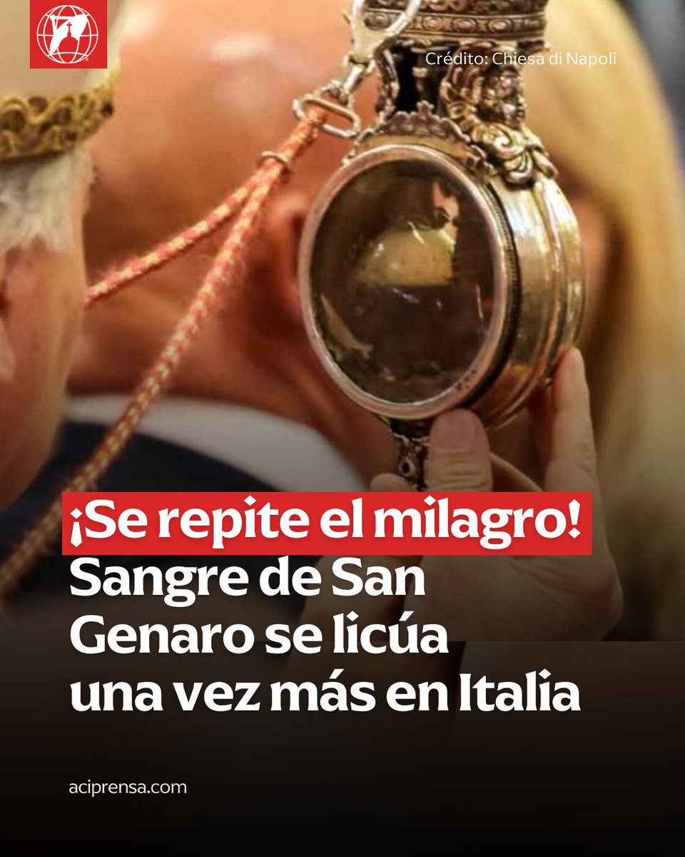 Esta mañana se renovó en la Catedral de Nápoles (Italia) el tradicional prodigio de la licuefacción de la sangre de San Genaro, patrono de la ciudad, durante la solemne celebración eucarística de su fiesta.

A las 10:07 (hora local), tras el ondear del pañuelo blanco, el