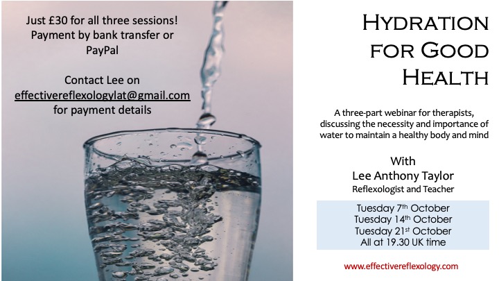 effectivereflex's tweet image. This three part webinar series examines what we need water for and what happens to us when we don't have it in our daily routine.
Sign up today for just £30
Contact Lee on effectivereflexologylat@gmail.com
More details on effectivereflexology.com