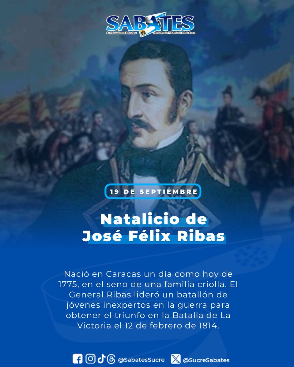 #Efemérides | Ribas fue un miembro activo de la Sociedad Patriótica y de la Junta Suprema de 1810. Su carrera militar despegó durante la Guerra de Independencia de Venezuela, donde destacó como líder y estratega.