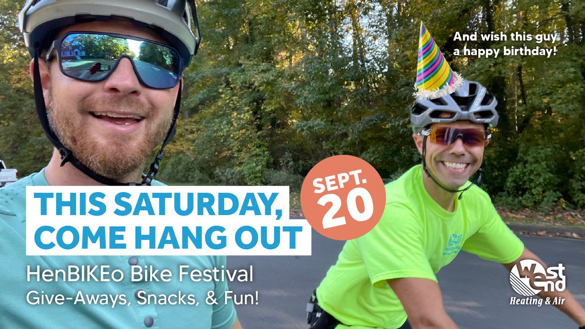 HVACRichmondVA's tweet image. We are looking forward to HenBIKEo tomorrow with Henrico County Recreation & Parks! Come stop by the West End Heating & Air's Hand Up Station and wish Jason a happy birthday!
#rva #RichmondVA #howcanwehelp #home #glenallen #hvac #bikerva #community #bikes #YayBikes