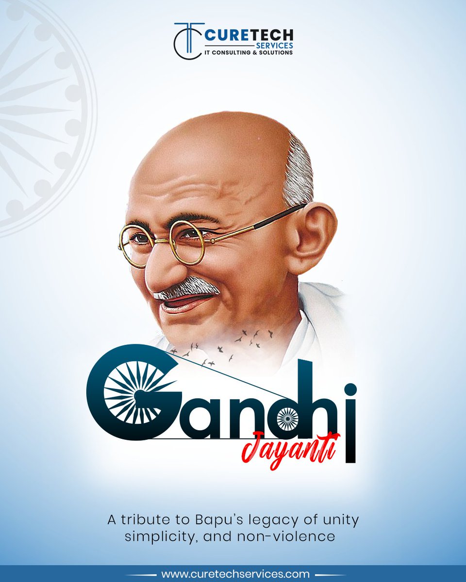 CuretechIt's tweet photo. Gandhi Jayanti 🌿

A heartfelt tribute to Bapu’s legacy of unity, simplicity, and non-violence. 🕊️ Let’s honor his teachings by walking the path of peace and truth today and always. 🙏
.
.
.
#curetechservices #gandhijayanti #mahatmagandhi #bapu #legacyofpeace #unityandsimplicity https://t.co/l7jg9HpVn4
