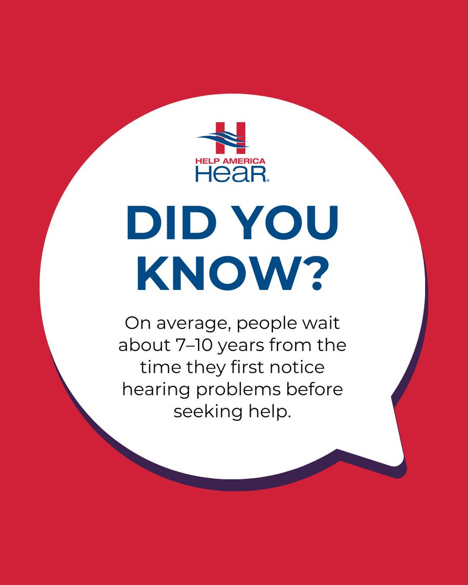 HelpAmericaHear's tweet image. 👂 Did you know? Most people wait 7–10 years after noticing hearing loss before seeking help. Don’t miss out on life’s moments—take action sooner! 💙

➡️ helpamericahear.org

#HelpAmericaHear #HearingLossAwareness