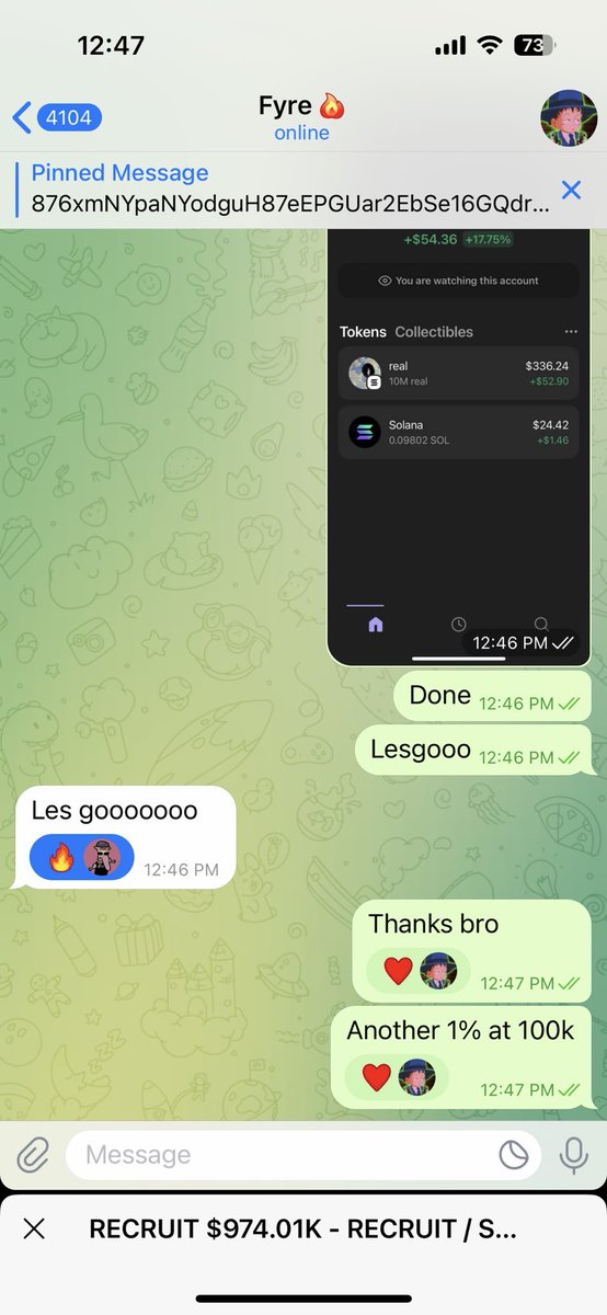 real_on_sol's tweet photo. Keeping it real with everyone

We reached out to @fyrechartz  to push $REAL with us, but after looking deeper we realized he’s a scammer

We don’t play that game. No rugs, no fake promises

$REAL is built by real people for real people and we’ll never compromise that

Stay real https://t.co/F7BPrGJpQo
