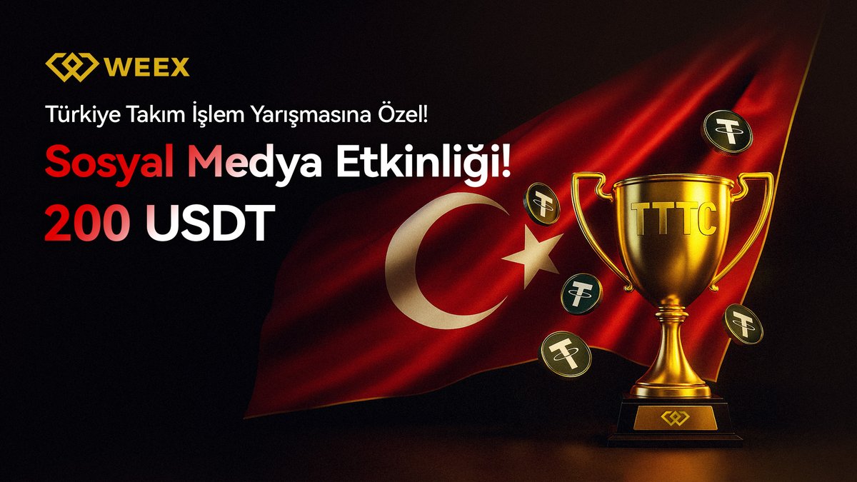 🎁 200 USDT Ödül Havuzu! 💸
 10 kazanan → kişi başı 20 USDT 🏆

Katılmak için:
 1️⃣ Bizi takip et <a href="/WEEX_Turkiye/">WEEX Global Türkiye 🇹🇷</a> 
 2️⃣ Bu tweet’i beğen + RT’le
 3️⃣ Yorumlara takımında görmek istediğin 2 arkadaşını etiketle 👥

⏳ Son Katılım: 30 Eylül
🔥 Türkiye’nin En Büyük Takım İşlem Yarışması
