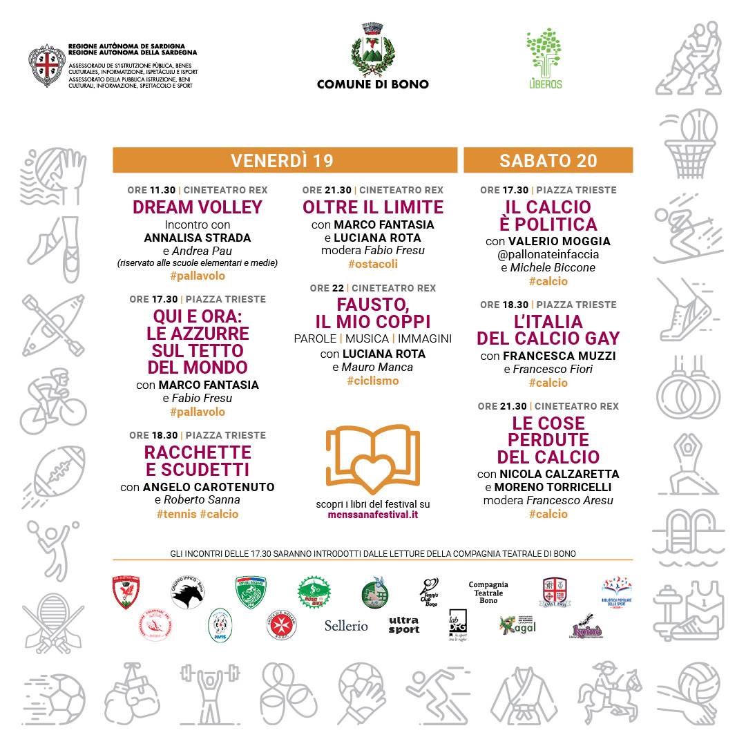 💥Domani ci vediamo in #Sardegna: alle 17.30 a Bono (Sassari) al Mens Sana Festival, per parlare del mio ultimo libro, "Il calcio è politica. Lo sport come antidoto al nazionalismo".