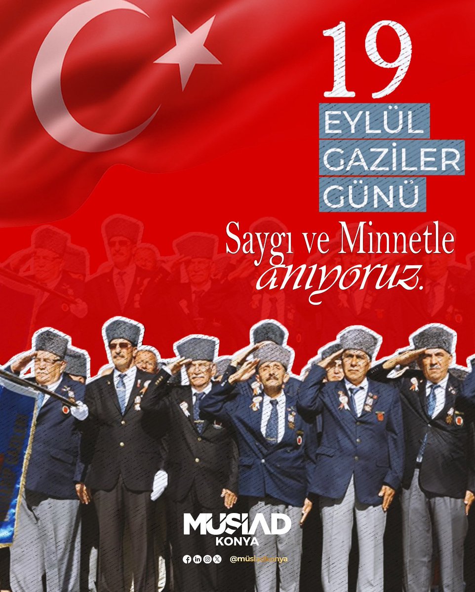 MÜSİAD Konya (@musiadkonya) on Twitter photo Vatanımızın bağımsızlığı ve milletimizin birliği için canlarını ortaya koyan kahraman gazilerimize minnet ve şükranlarımızı sunuyoruz.
#gazilergünü #müsiad #müsiadkonya #19eylül
<a href="/OsmanUlular/">Osman ULULAR</a> Vatanımızın bağımsızlığı ve milletimizin birliği için canlarını ortaya koyan kahraman gazilerimize minnet ve şükranlarımızı sunuyoruz.
#gazilergünü #müsiad #müsiadkonya #19eylül
<a href="/OsmanUlular/">Osman ULULAR</a>