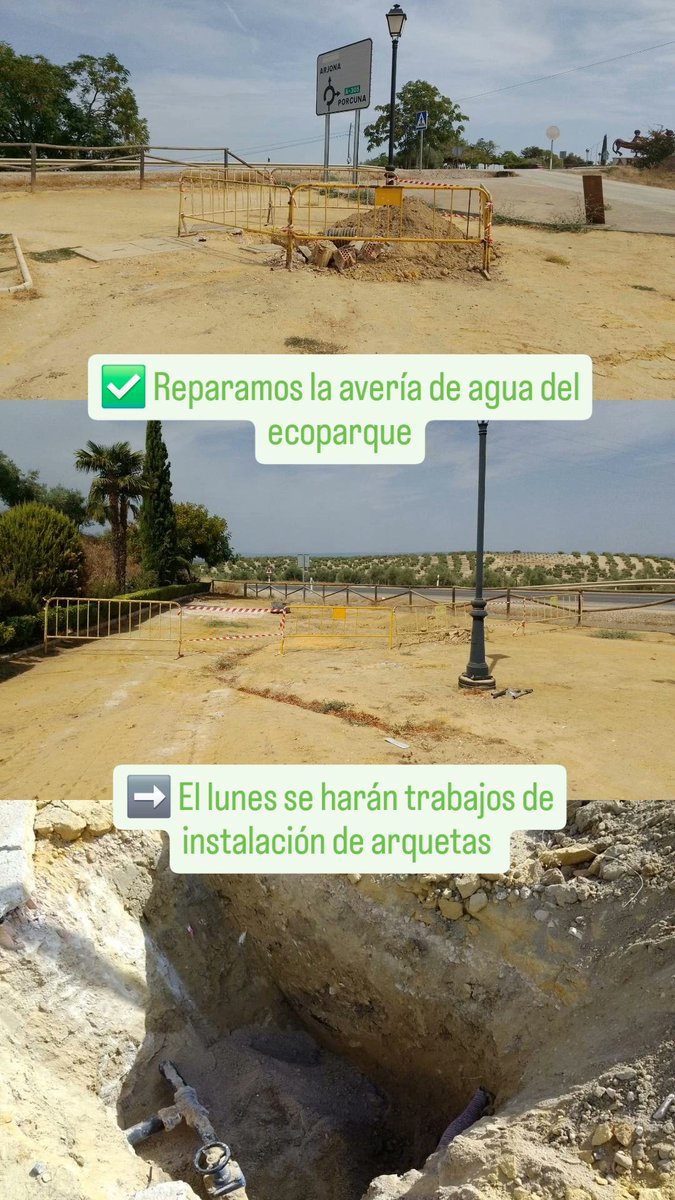 💧Los operarios municipales han solucionado la avería de agua del Ecoparque ✅️

👉 El lunes continuamos con los trabajos de instalación de arquetas para seguir mejorando el espacio.

#aytoarjona 
#TrabajamosParaTi