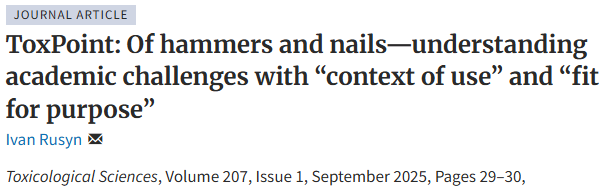 Excellent piece by <a href="/tamusuperfund/">Texas A&M Superfund Research Center</a> Dr. Ivan Rusyn on why academic research must align with real-world regulatory needs. A must-read on improving toxicology’s impact by embracing #contextofuse &amp; #fitforpurpose thinking. <a href="/NIH_NIEHS/">NIEHS</a> <a href="/tamutox/">Texas A&M Toxicology</a> <a href="/tamuvetmed/">Texas A&M VetMed</a> #SRP doi.org/10.1093/toxsci…