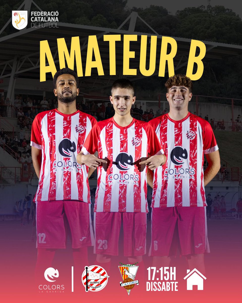 CF Olímpic LaGarriga (@cfolimpic) on Twitter photo DEBUT DEL FILIAL‼️
Després d’una temporada plena d’èxits assolint el campionat de Lliga a 4aCAT, el filial debuta a #3CAT5 
Comença l’aventura! 
#CFOLG
#goreds🔴🔴 DEBUT DEL FILIAL‼️
Després d’una temporada plena d’èxits assolint el campionat de Lliga a 4aCAT, el filial debuta a #3CAT5 
Comença l’aventura! 
#CFOLG
#goreds🔴🔴