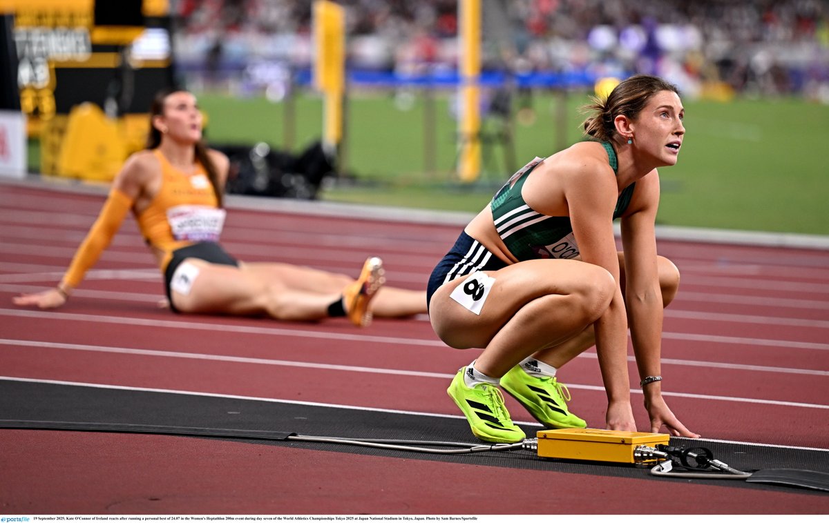 Kate O’Connor has had an absolute dream Day 1 at the World Championships Heptathlon! 🇮🇪✨

The Dundalk St. Gerards A.C. star put three lifetime bests on the board in the 100m hurdles (13.44), High Jump (1.86) and 200m (24.07), alongside a very solid Shot Put (14.37), racking up
