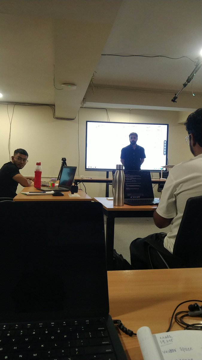 shan_dharan's tweet image. September 19 – Evening session led by Sameer focused on Engineering Mathematics, covering topics such as basis mapping, matrix representation, and linear transformations.☄️ @sameersadana @100xSchool @kirat_tw