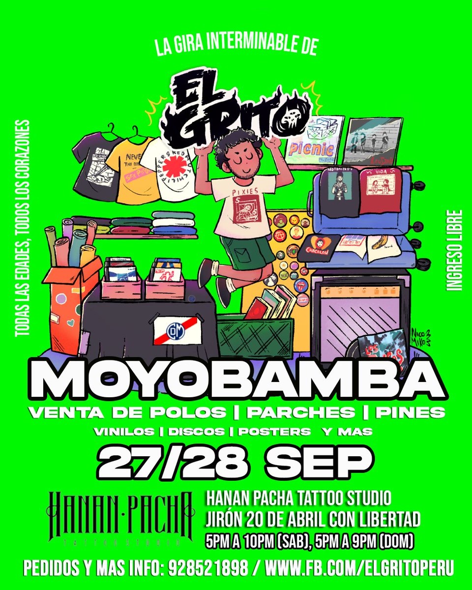 La próxima semana llegamos a #MOYOBAMBA con toda nuestra merch de música y contracultura. Eres de allí o ¿Conoces gente de la ciudad? Ayúdanos a ¡📣 pasar la voz!