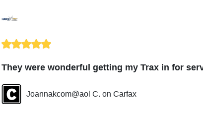 HawkChevyJoliet's tweet image. We just received a great review on Carfax. Thank you Joannakcom@aol C.!