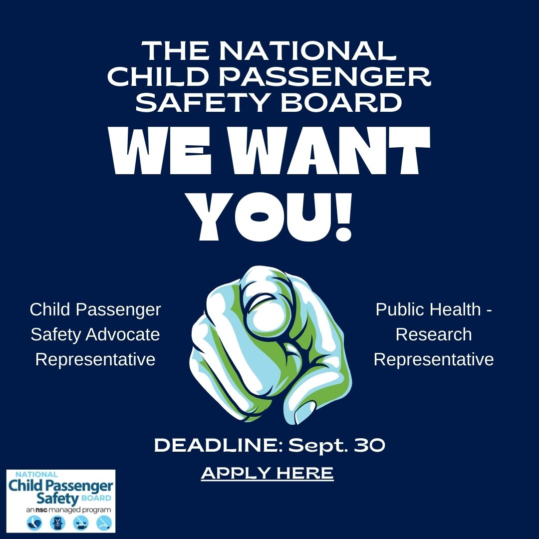 NCPSB's tweet image. Time&apos;s almost up! Join us on the National Child Passenger Safety Board. Get more information/fill out an online application form: bit.ly/3aqttBc
#KeepEachOtherSafe #TechsRule #safety #education #training #committee #safetyadvocate @NSCsafety