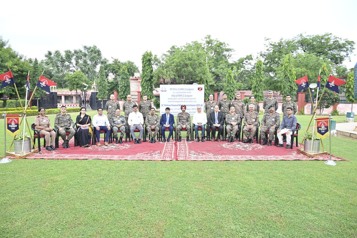 SWComd_IA's tweet photo. DEFENCE FINANCIAL MANAGEMENT COURSE (DFMC)

12th Defence Financial Management Course was conducted at Jaipur, from 17-19 Sep 2025. 

Shri Vinod Vijay PCDA (O) Pune, PCDA Jaipur,  IFA Jaipur and other esteemed faculty discussed aspects of financal management with an audience of over 200 officers from all stations of South Western Command. Maj Gen TS Bains addressed the participants on management of defence budget. 

#LtGenHSVandra, #COS, #SaptaShaktiCommand attended the event and delivered the closing address. 

#IndianArmy
@Adgpi
@PRODefRjsthn
@FinMinIndia
@HQ_IDS_India
@SpokespersonMoD