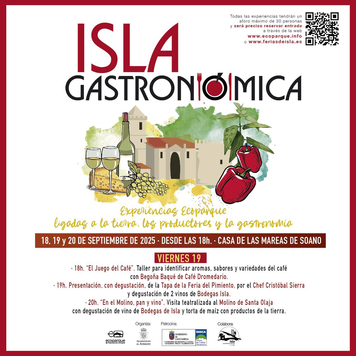 Sigue Isla Gastronómica Empezaremos con "El juego del café" con Dromedario, continuamos con el Chef Cristóbal Sierra y Bodegas Isla para presentar las tapas Feria Pimiento, y rematamos con una divertida visita teatralizada en el Molino de Santa Olaja feriasdeisla.es/isl-experienci…