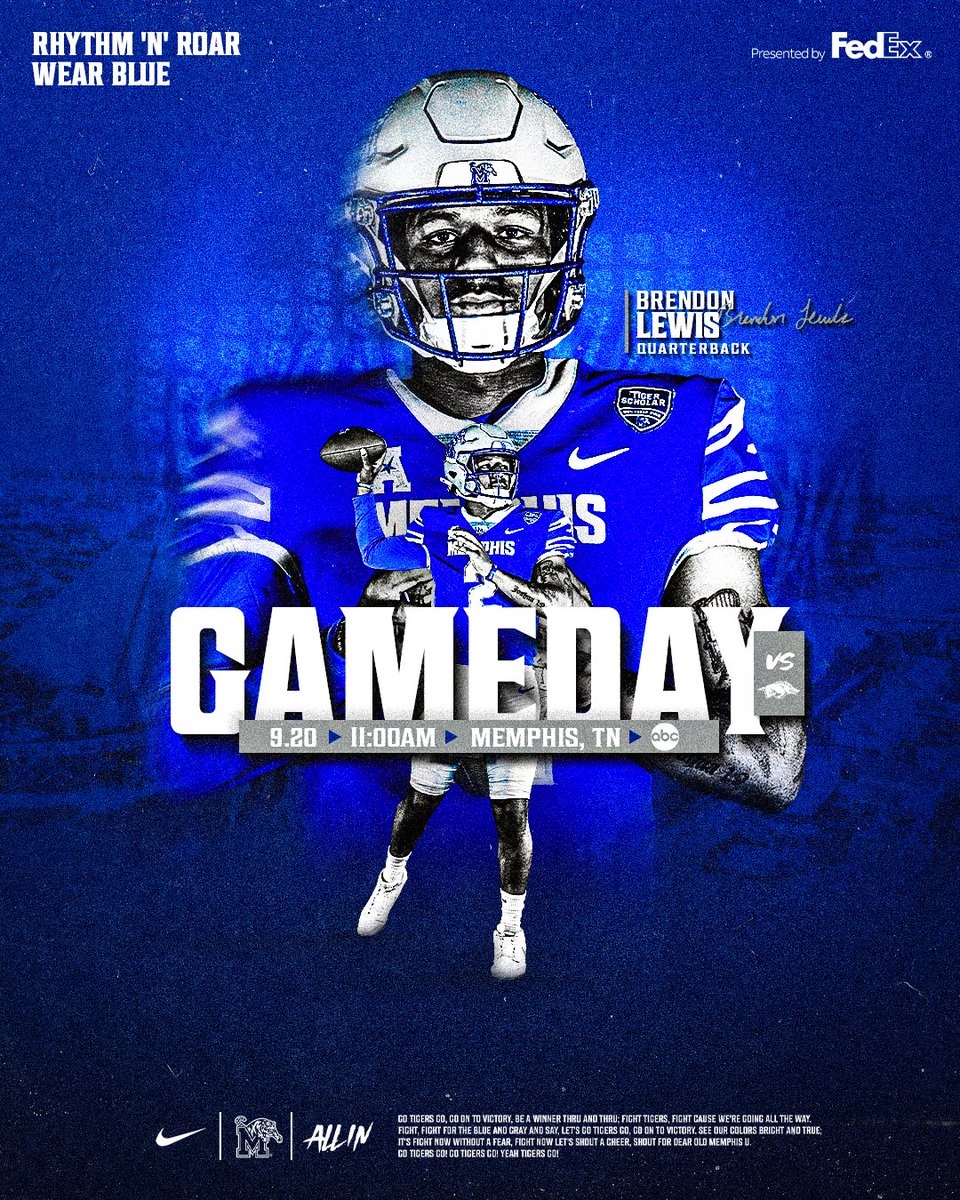 𝗜𝗻 𝗧𝗵𝗲 𝗦𝗽𝗼𝘁𝗹𝗶𝗴𝗵𝘁.

🏈 | vs Arkansas
🗓 | Saturday, September 20th
⏰ | 11:00AM CST
🗺 | Simmons Bank Liberty Stadium

#ALLIN | <a href="/FedEx/">FedEx</a>