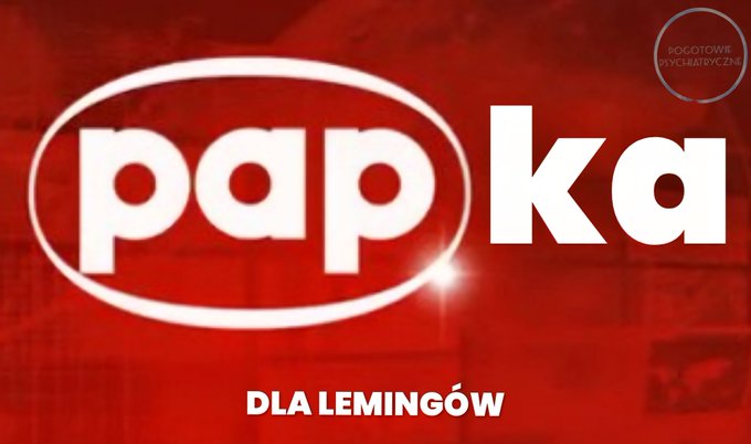 A red background with a white oval logo containing the word "papka" in white text. Below the logo, the text "DLA LEMINGÓW" is visible in white. A circular watermark with "Pogotowie Psychiatryczne" and "pogpsych.pl" is present in the top right corner.