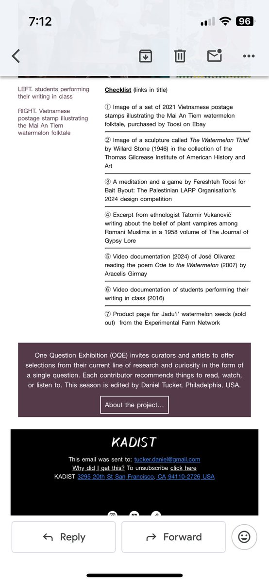 Miscprojects's tweet image. After a break for most of the summer I’m excited to share the latest in the One Question Exhibition series for KADIST.  

This week’s question author is Fereshteh Toosi (Miami). 

See the archive and subscribe at kadist.org/program/one-qu…
