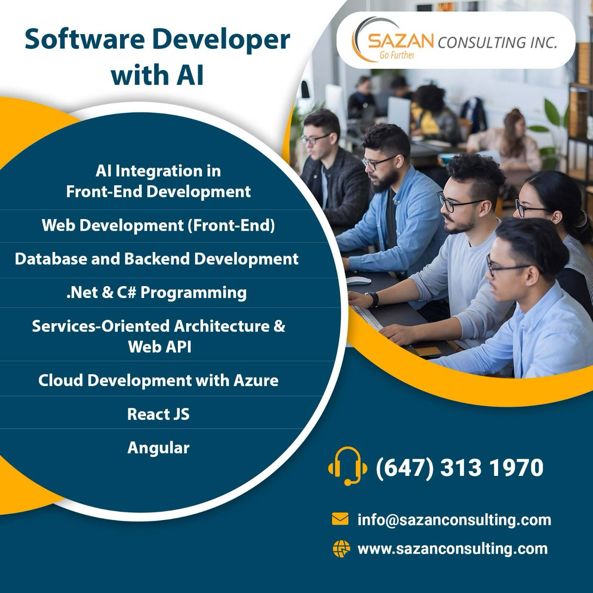 Sazanconsultin's tweet image. Join our Software Developer Training Program that is designed to take you from beginner to job-ready!
๐ Call: 647-313-1970 Or
โ๏ธ Email: info@sazanconsulting.com to learn more.
#fullstackdevelopers #jobopenings #Techcareers #Webdevelopment #hiringnow #jobseekers #sazanconsulting