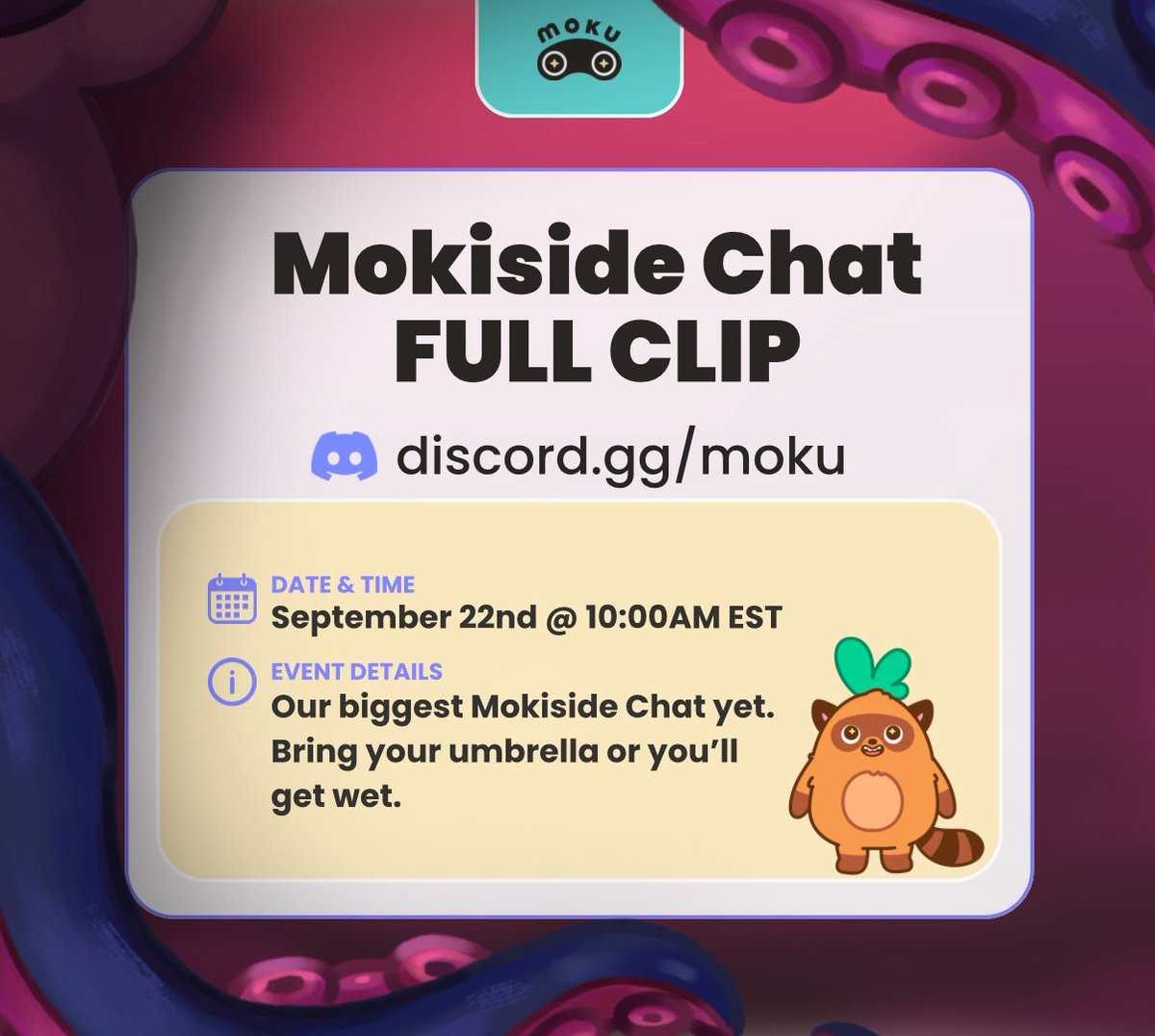 Moku_HQ's tweet image. Calling all Eggu Island inhabitants!

Heard you’ve been craving some Grand Arena leaks…
Monday 22nd, at 10AM EST.

Moku Discord, you DON’T want to miss it. 
FULL CLIP mode.