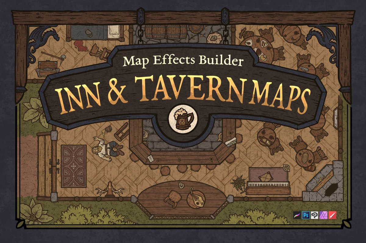 The new Inn &amp; Tavern Map Builder is here!

Get equipped with 450+ hand-drawn brushes, to easily create immersive interior maps for your next RPG campaign! 🧵