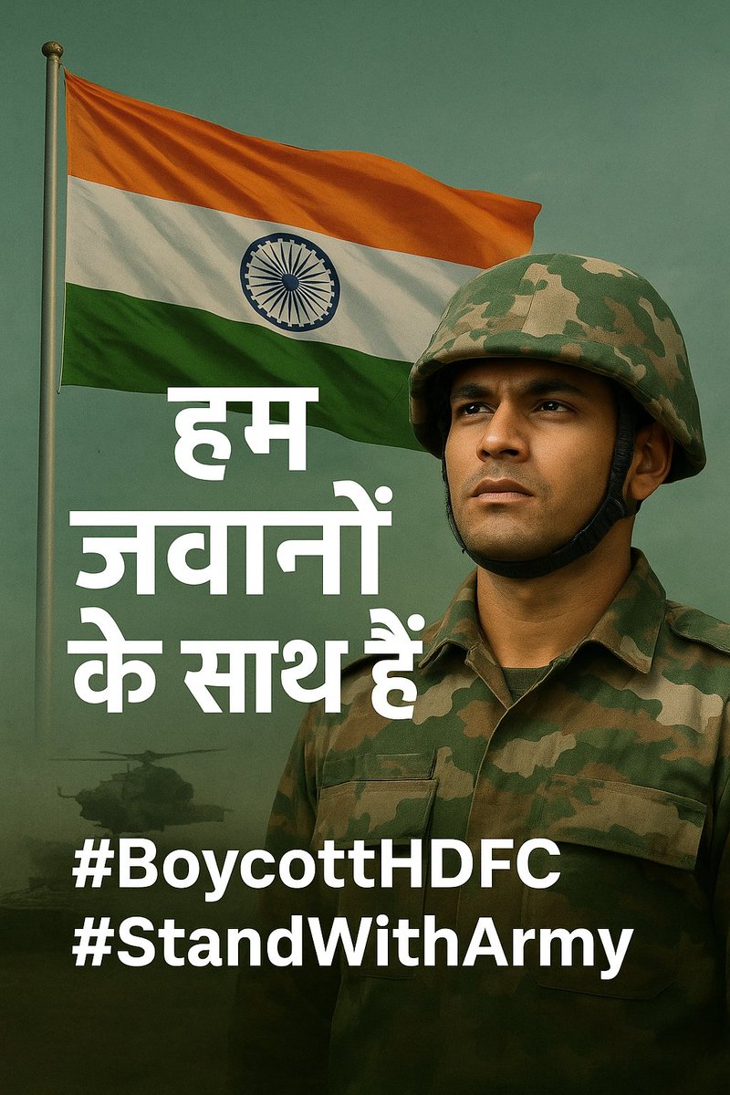 arifkhalifa_x's tweet image. 🇮🇳 हम अपने जवानों के साथ हैं!
एक सैनिक का अपमान पूरे देश का अपमान है। ✊
ऐसे व्यवहार को बर्दाश्त नहीं किया जाएगा।
#BoycottHDFC #StandWithArmy