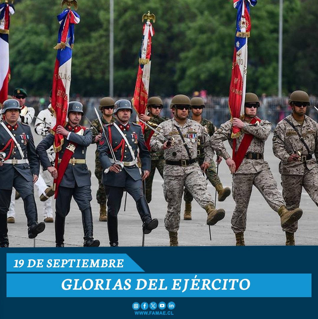Rendimos un especial homenaje a todos los hombres y mujeres que forman parte del Ejército de Chile, en este 19 de septiembre, Día de las Glorias del Ejército.

¡Gracias por su entrega y vocación de servicio.

#FAMAE #EjércitoDeChile #GloriasDelEjército #19DeSeptiembre