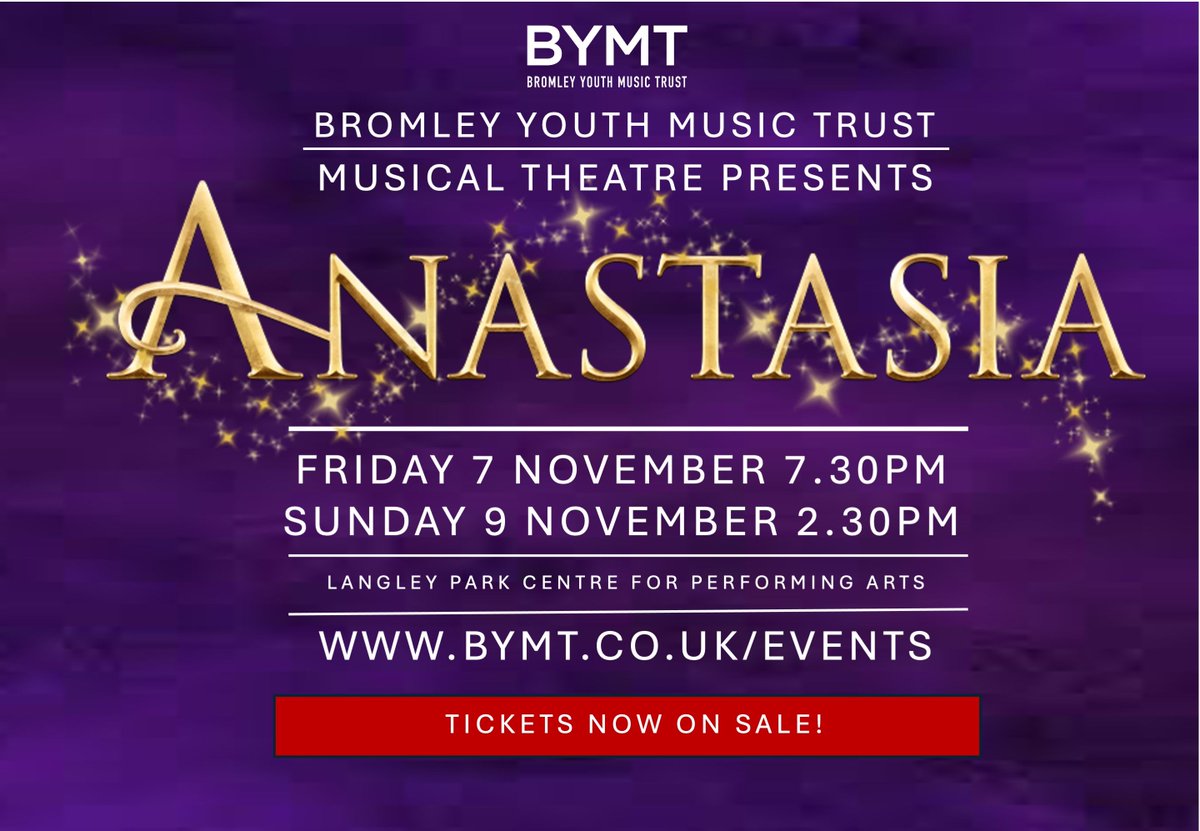 Tickets now on sale for BYMT Musical Theatres production of ANASTASIA!   buff.ly/r4faAg8 Featuring a 20-piece orchestra &amp; presented by a West End creative team, this BYMT Musical Theatre production promises a magical theatre experience for all ages.