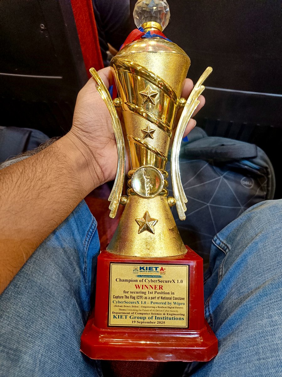 Sh1dO0w's tweet image. 0 days out of Event and yesterday was CyberSecureX(Red &amp;amp; Blue CTF)
- After a 24-36 hr of sleepless CTF we finally won our first trophy 🏆 

Let&apos;s try to do it again tomorrow! 
#OffSec #Web #cryptography
