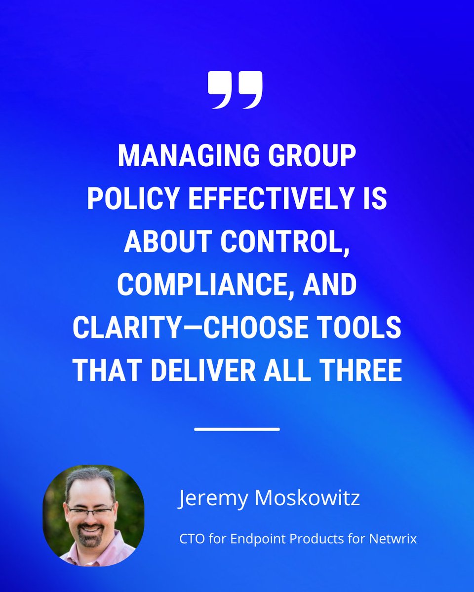 Netwrix's tweet image. Effective Group Policy = control, compliance &amp;amp; clarity.

✔️ Reduce misconfig risks
✔️ Meet regulatory needs
✔️ Simplify admin, boost security

🔒 Strong GPO = strong identity security.

#GroupPolicy #IdentitySecurity #CyberSecurity #Netwrix