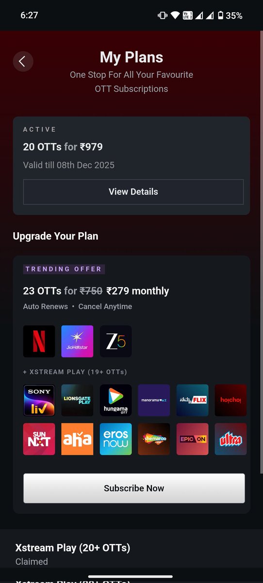 raghukk1988's tweet image. #day4 airtel xtream issue.
 @Airtel_Presence @airtelindia @BangaloreMirror  I am unable to access the xtream play premium content even after claiming 979/- recharge.