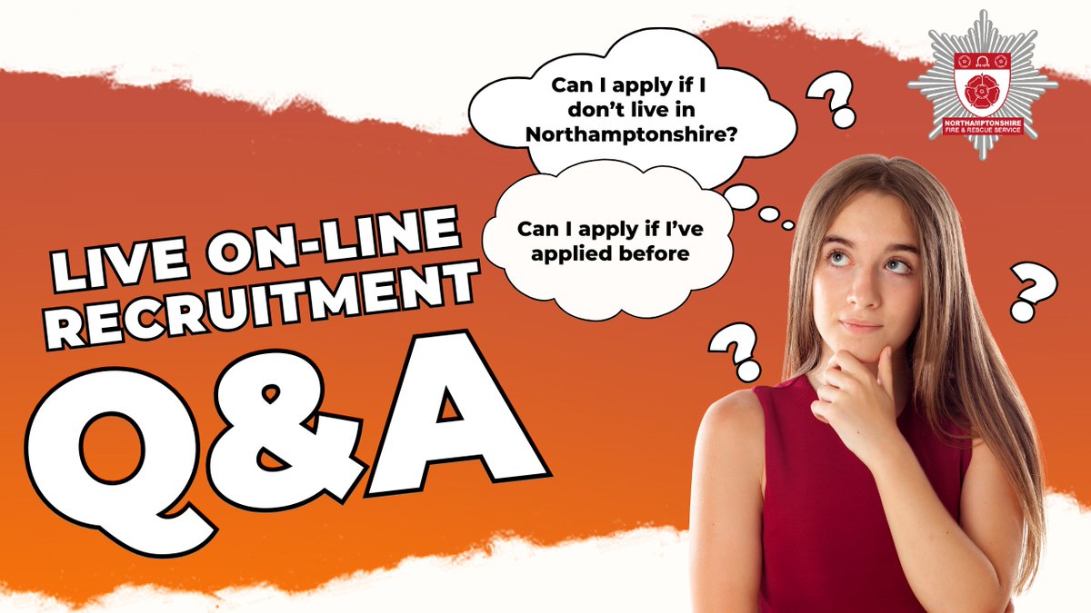northantsfire's tweet photo. We have more live Q&amp;A sessions for those wanting more information about our wholetime firefighter recruitment.
September 23rd and October 2nd, 7th and 9th, 
For more details and to register visit:
https://t.co/RJNYoo1l3v https://t.co/3vfn1YZEEq