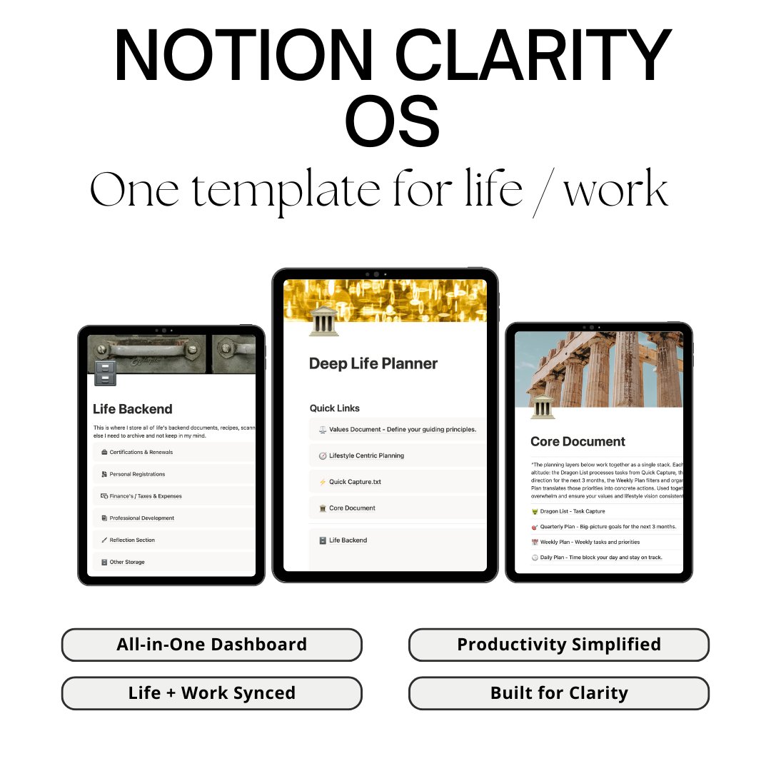 LordOfBokeh's tweet image. So sick and tierd from fancy #Notion templates that make you click things to make you feel accomplished.
So I decided to make one that manages your whole life, you can store things but most importantly it makes you do things in real life 
First 25 comments get it free.