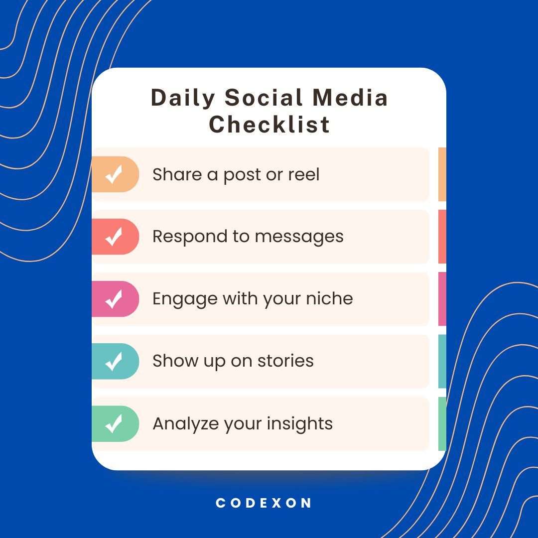 Codexon_tech's tweet image. Want to grow on social media? 🚀
Stick to this daily checklist → Post, Engage, Show up, Analyze. Consistency wins every time!

#SocialMediaTips #ContentStrategy #DigitalMarketing #SocialGrowth #Creators #MarketingTips #ContentMarketing #SocialMedia